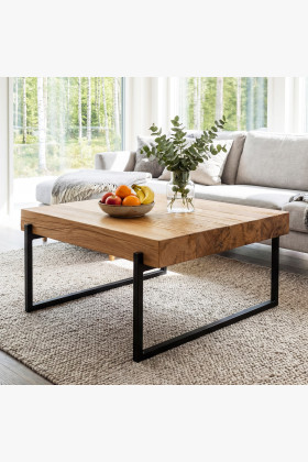 Couchtisch Eiche massiv 60x60 cm mit Metallbeinen industrial